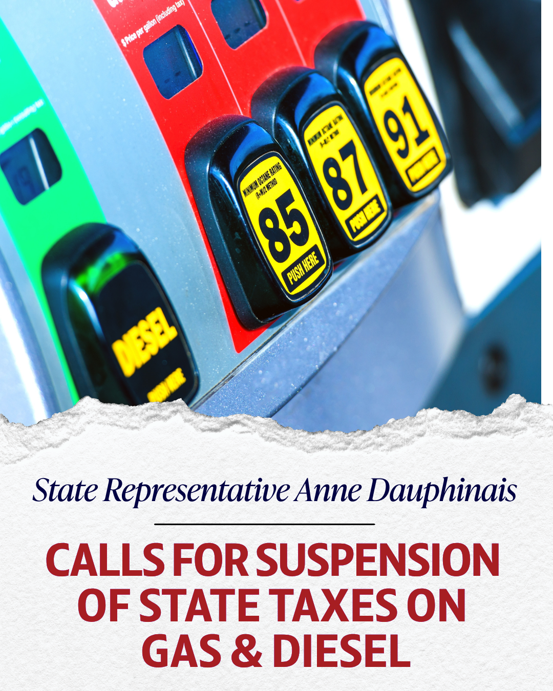 DAUPHINAIS CALLS FOR SUSPENSION OF GAS AND DIESEL TAX